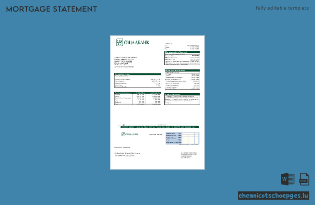 Ukrainische Oshadbank-Hypothekenabrechnung in Word- und PDF-Formaten – Beispielvorschau